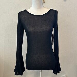 NWT XS Design Lab Lord & Taylor Black Sheer Long-Sleeve Top with Flared Cuffs